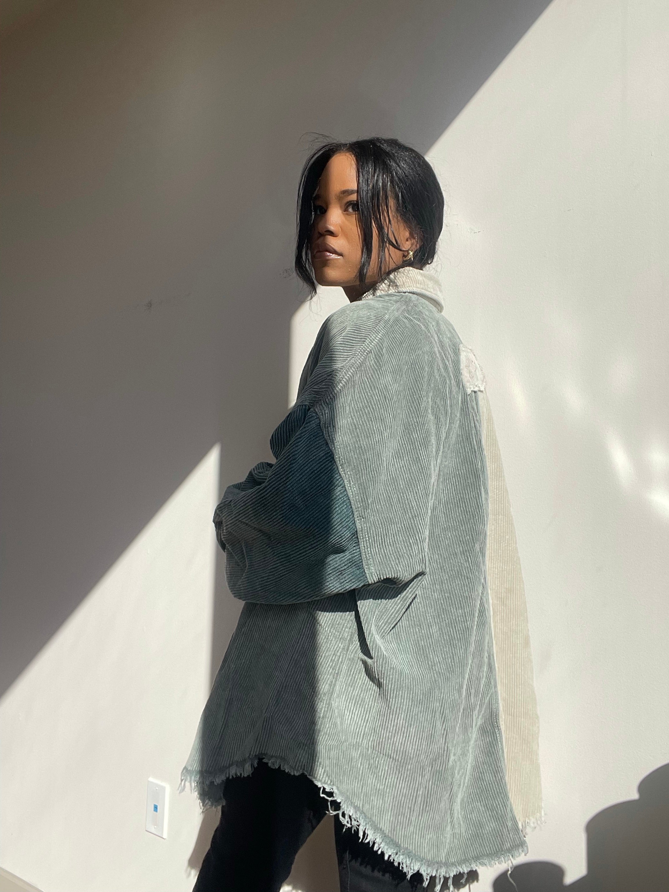 Leigha 90s Color Block Corduroy Jacket In Sage – K. A. Classics