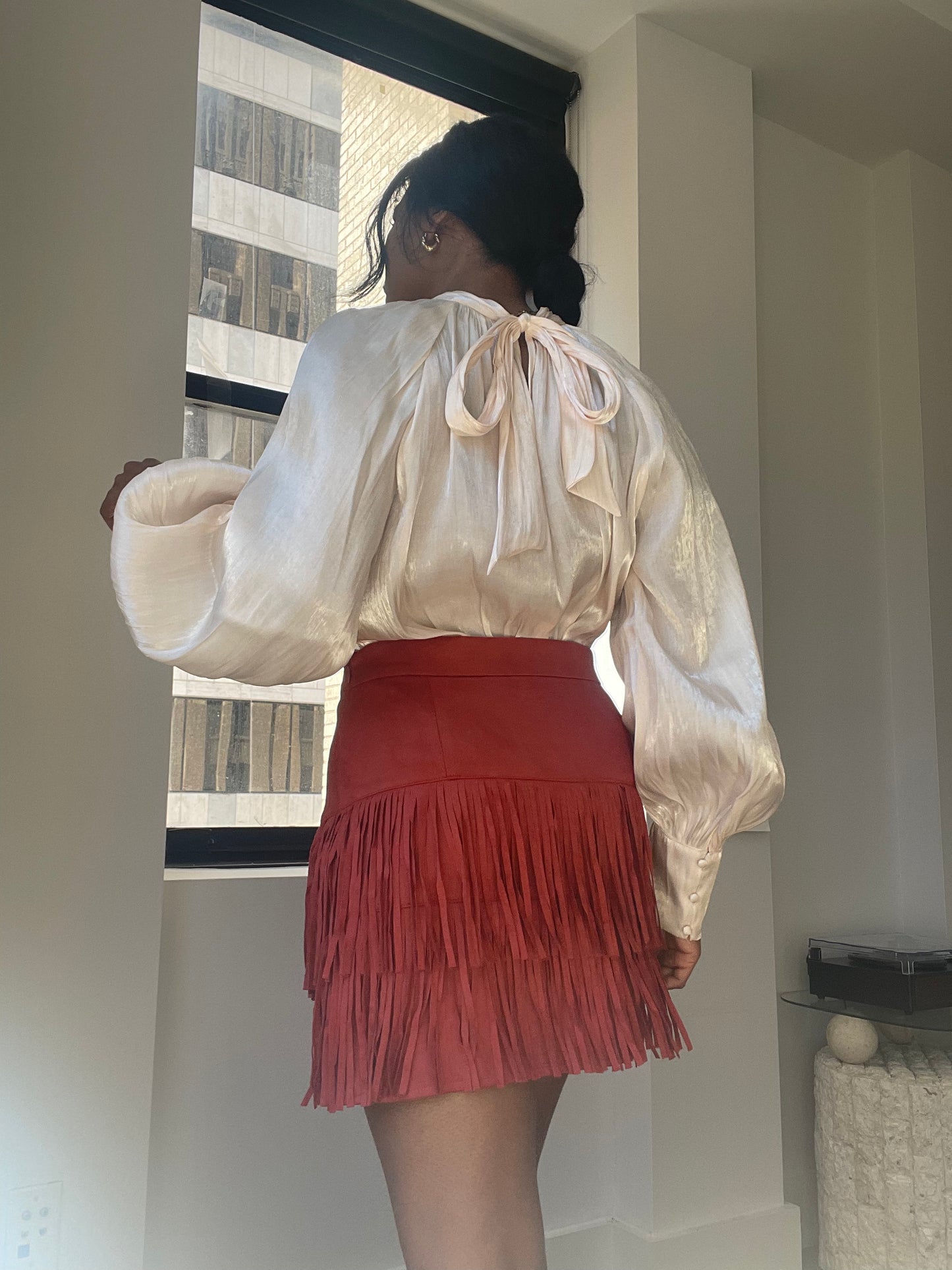 Payton Suede Fringe Mini Skirt In Red Rust