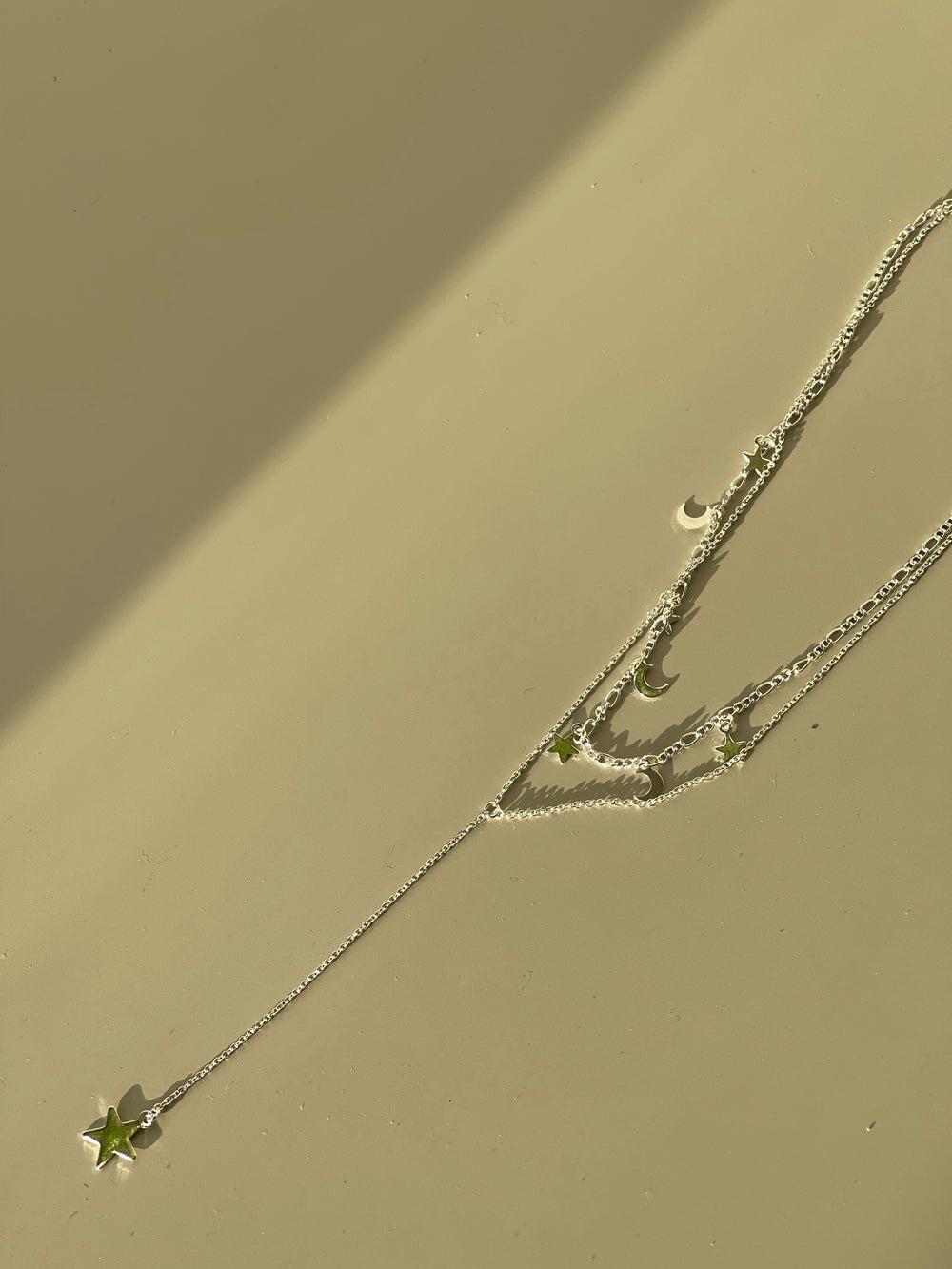 Star & Moon Drop Necklace In Silver