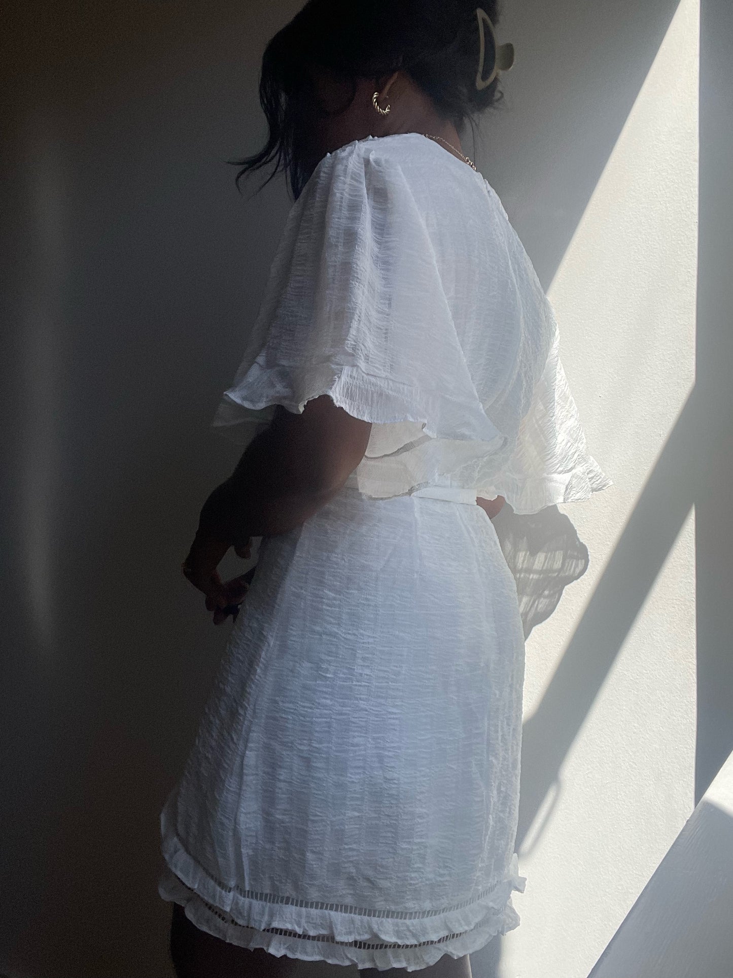 Demori Ruffle Hem Mini Dress In White
