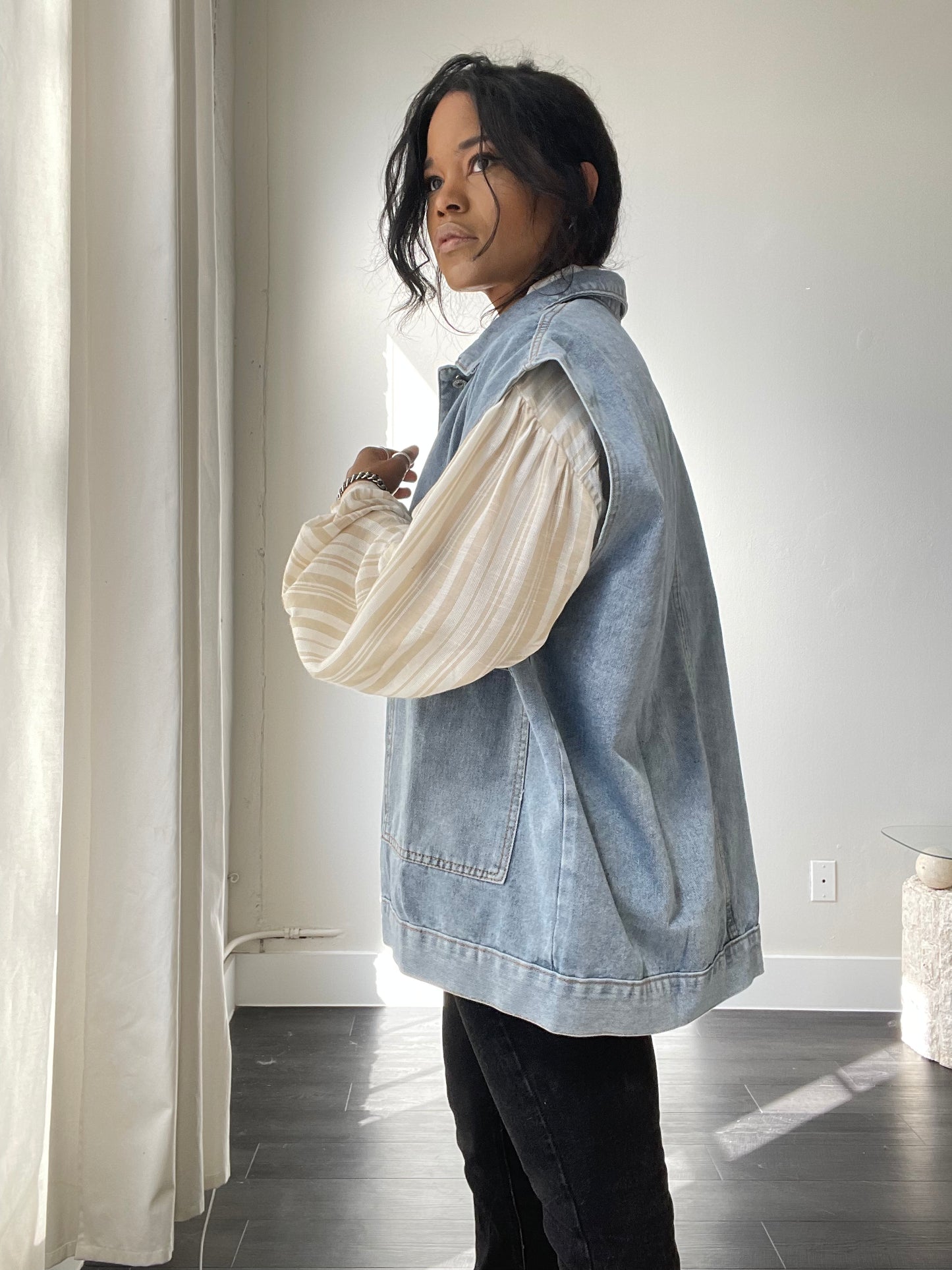 Jamie Oversized Denim Jacket Vest In Blue