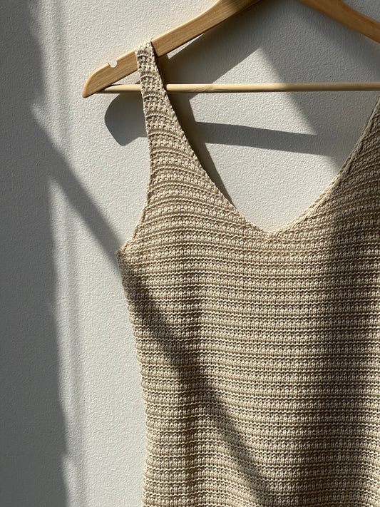 Susan Crochet Knit Ruffle Dress In Natural