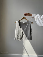 Arlette Double Front Closure Cotton Knit Vest In Grey