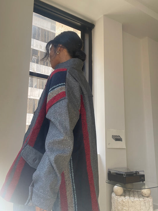 Vivian 90s Oversized Stripped Jacket In Grey Red