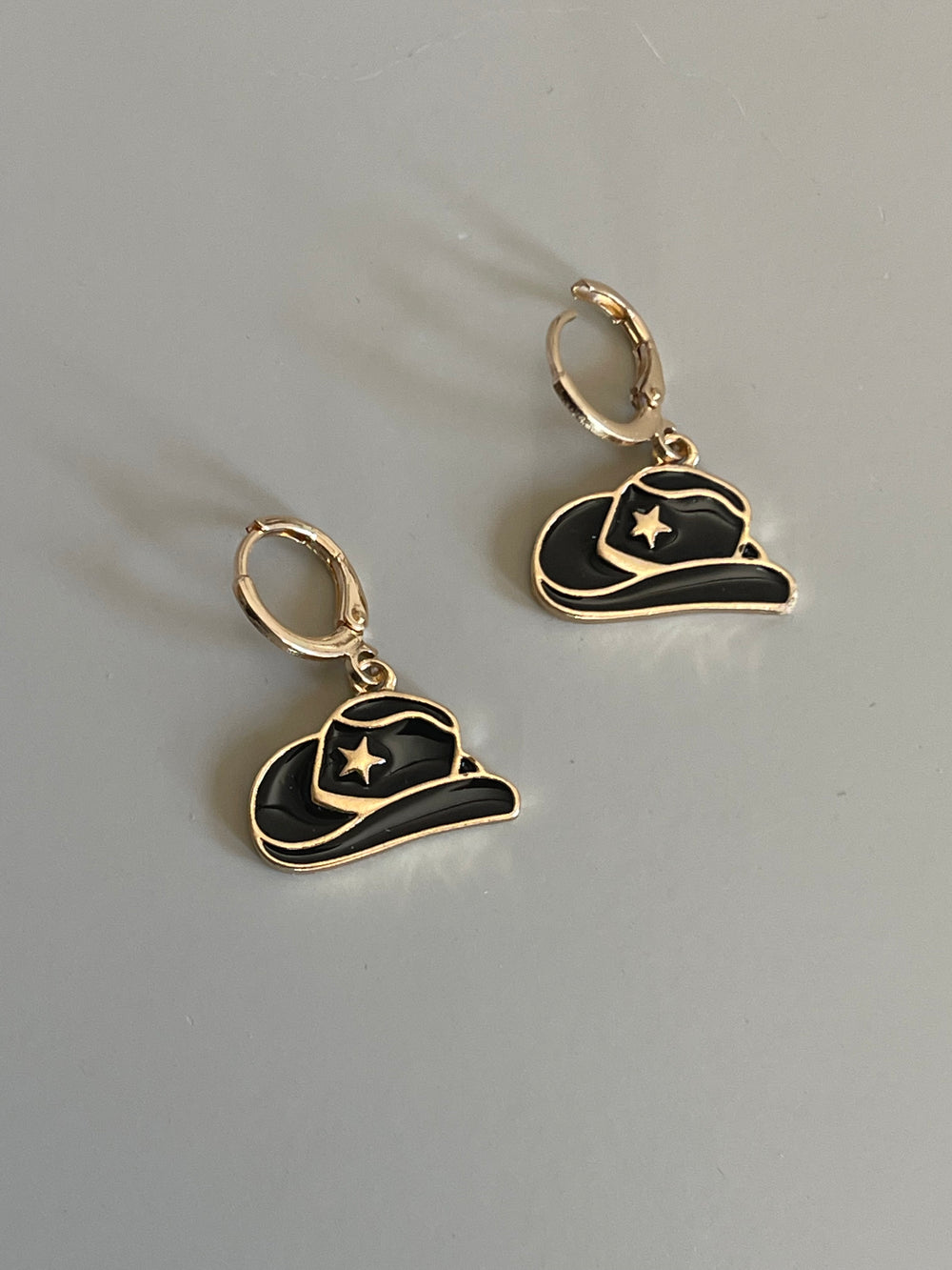 Cowgirl Hat Drop Earring In Black