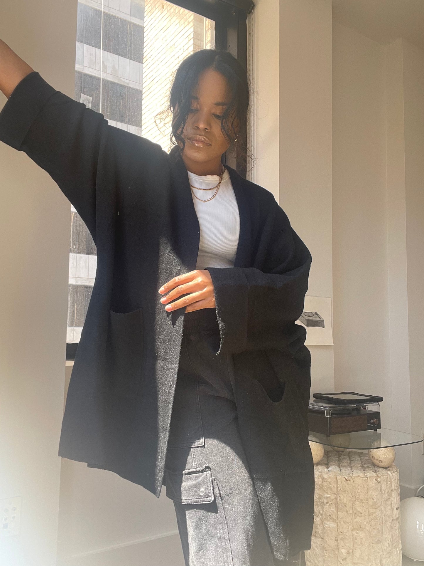 Deena Kimono Oversized Cardigan Sweater In Balck