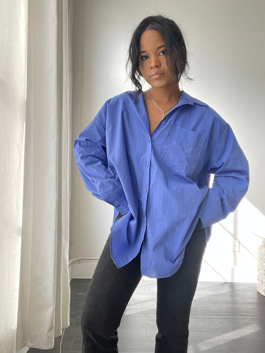 Chase Cotton Oversized Button Down In Cobalt Blue