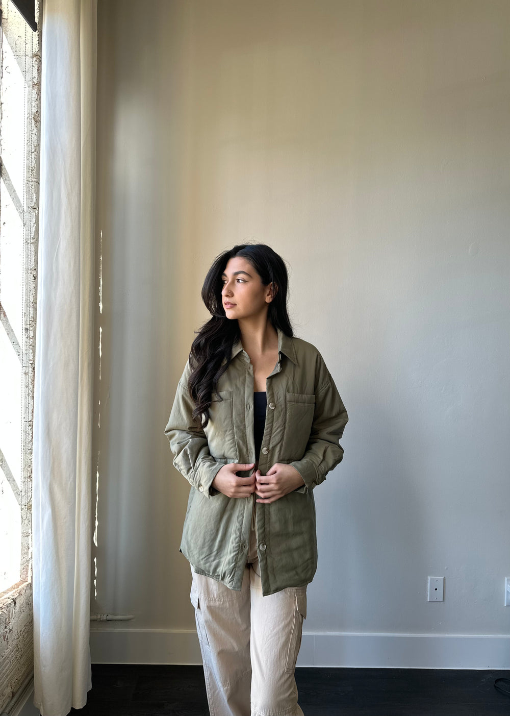 Courtney Ultra Lightweight Shacket In Olive