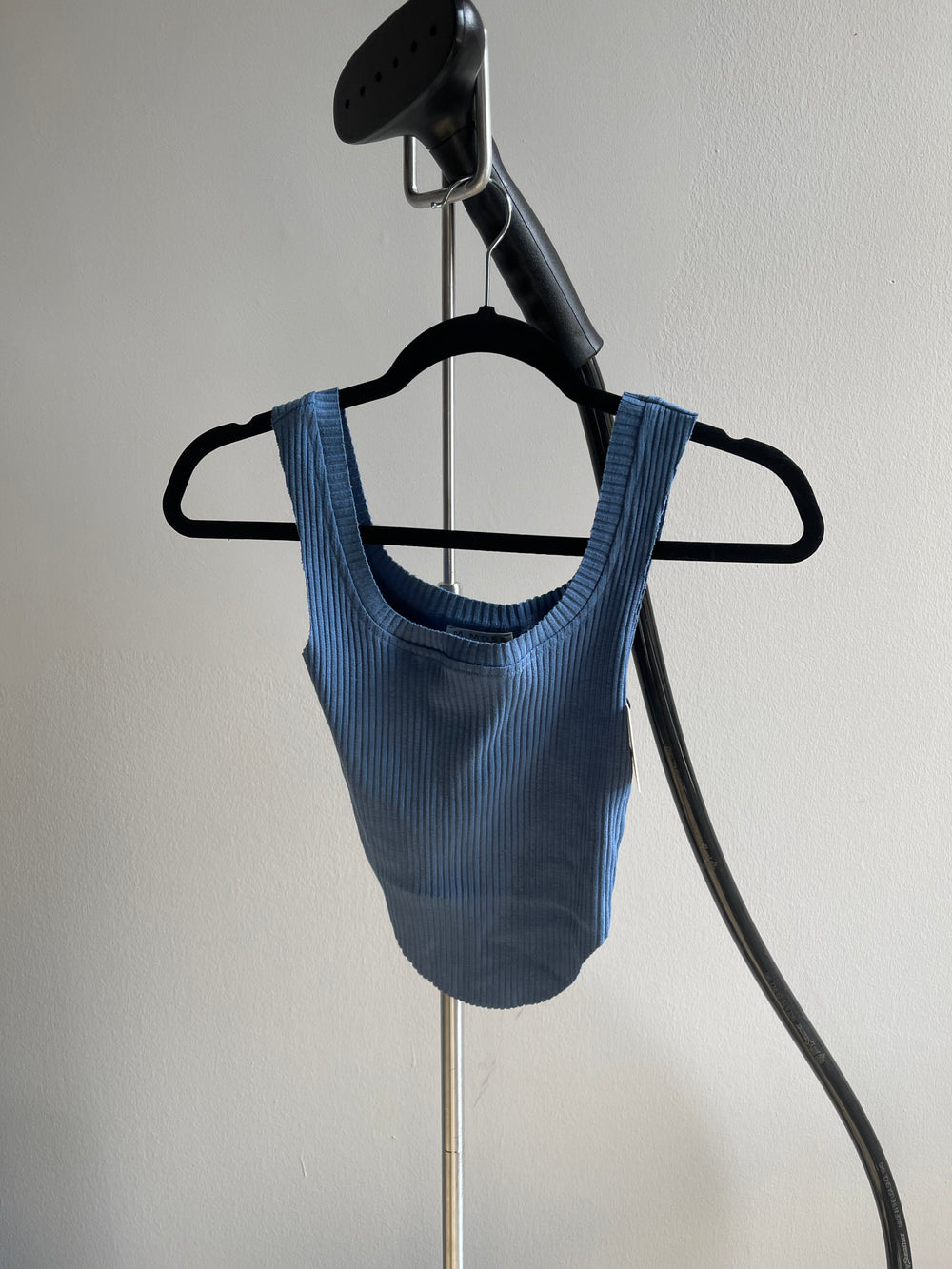 Cora Corset Style Ribbed Tank Top In Blue