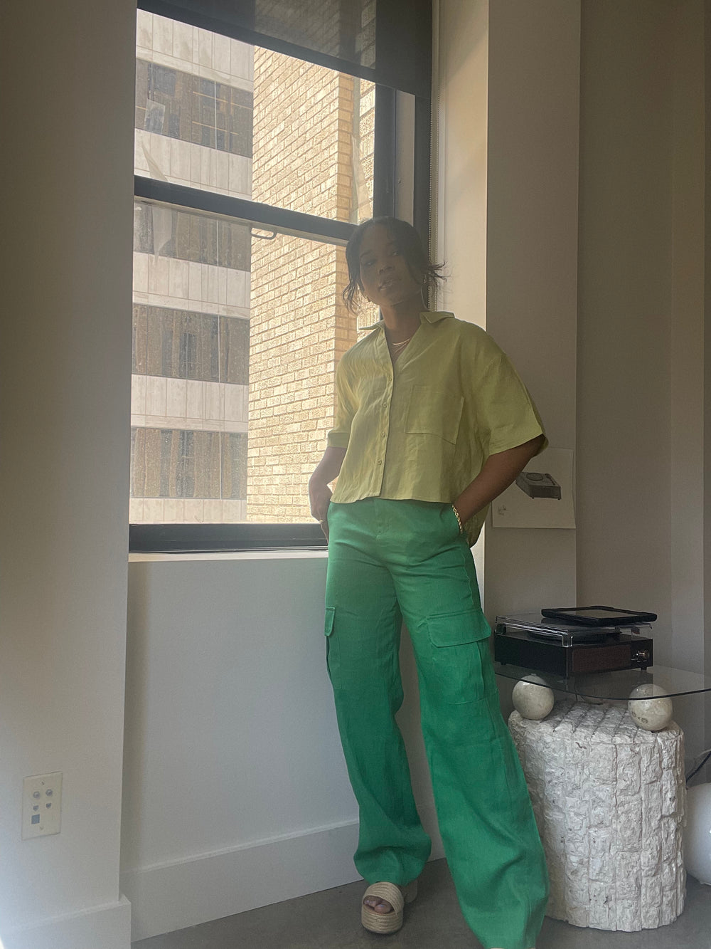 Myla Linen Cargo Pant In Kelly Green