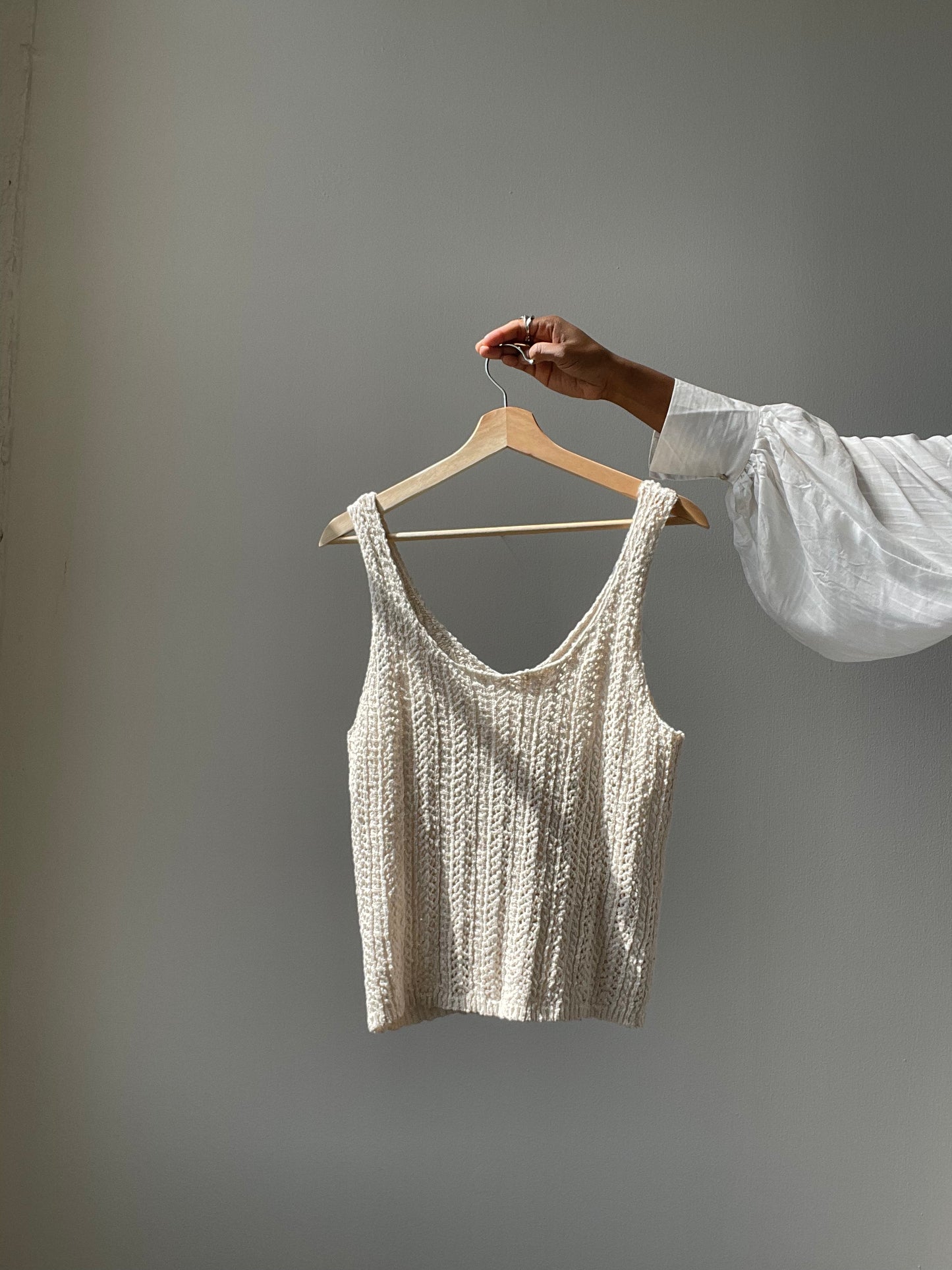 Kindle Cotton Crochet Button Front Vest In Natural