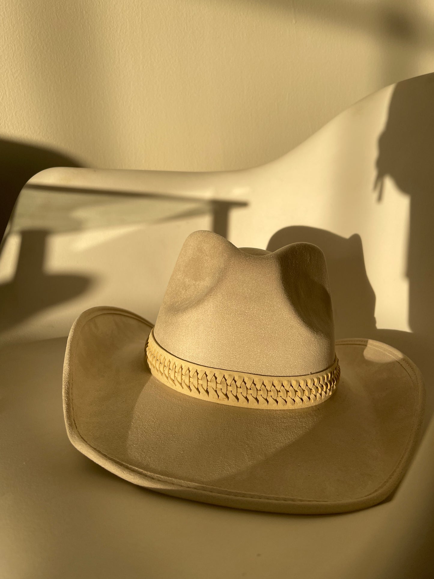 Carla Woven Belt Cowboy Hat In Ivory Cream