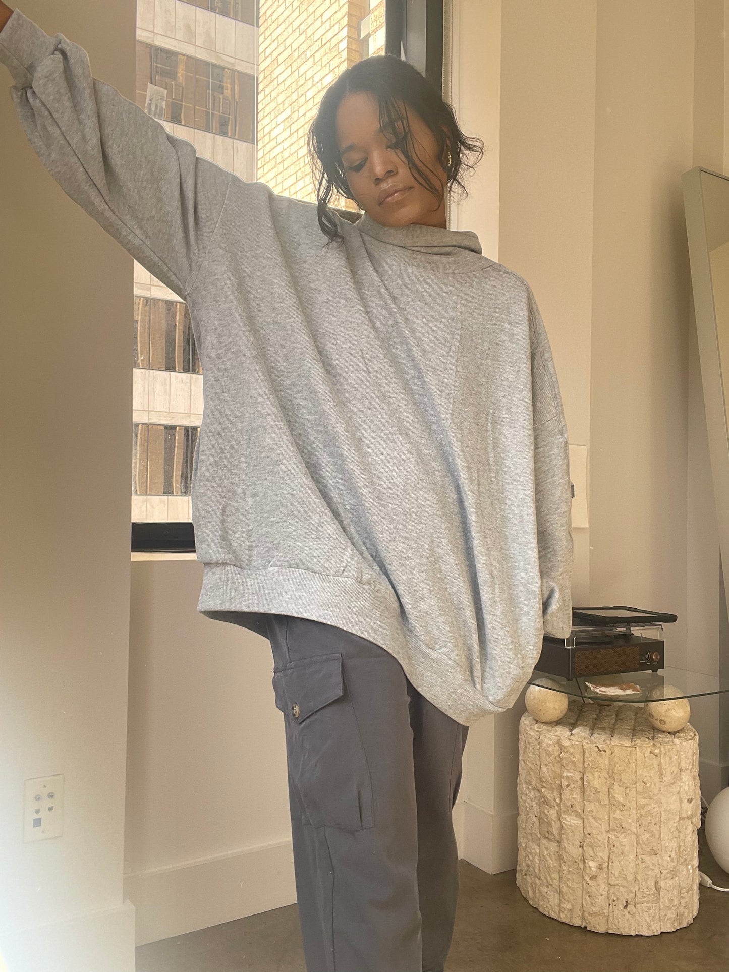 Emily Oversized Cotton Loose Turtle Neck In Grey