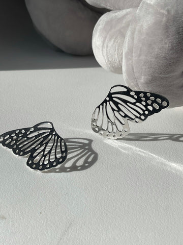 Geo Cutout Statement Butterfly Wing Earring In Silver