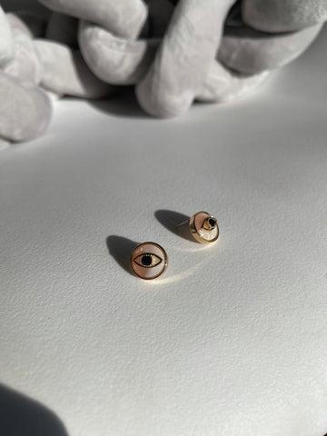 Dazed & Evil Eye Charm Stud Earring In Blush