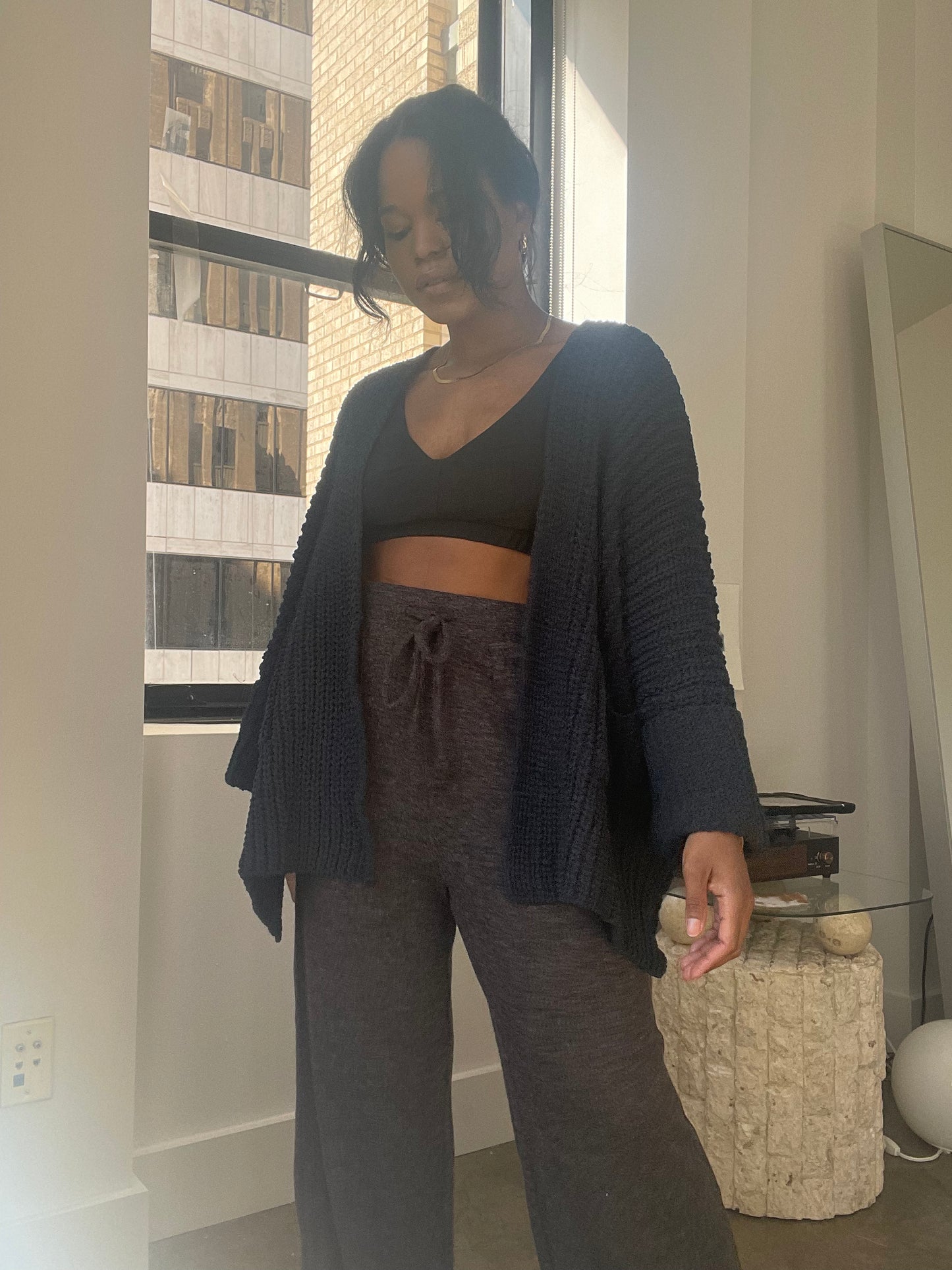 Paige Open Front Crop Chunky Knit Sweater In Midnight