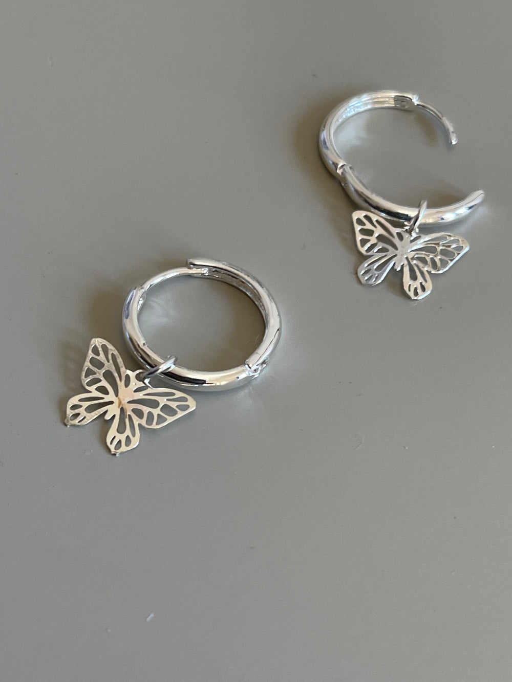 Geo Butterfly Drop Hug Hoop Earring In Silver