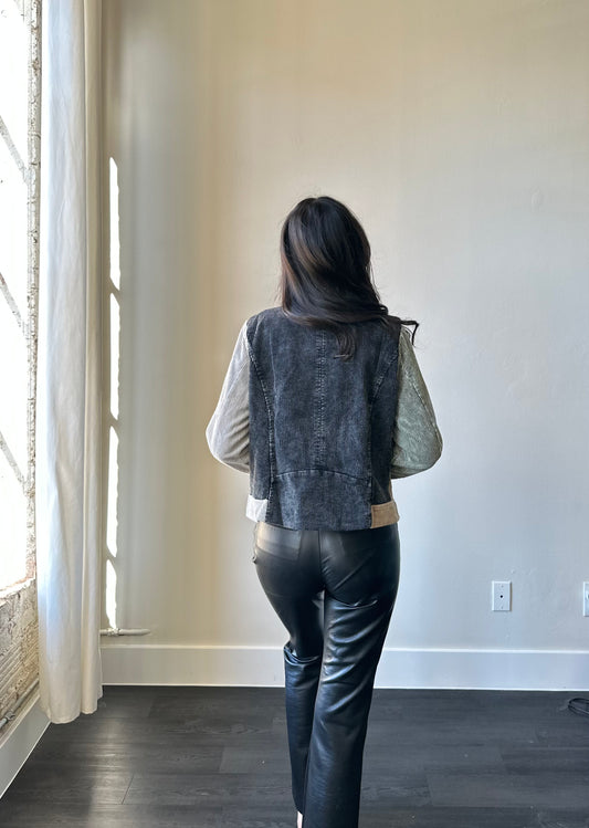 Marco Moto Two Tone Corduroy Jacket In Taupe & Olive