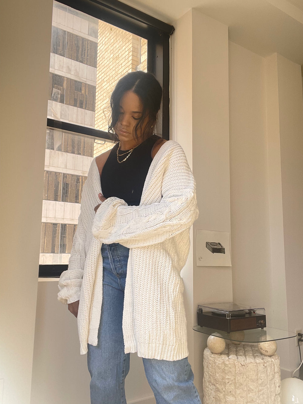 Thea Knit Oversized Sweater Cardigan In White
