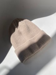 Colin Ribbed Knit Beanie Hat In Taupe