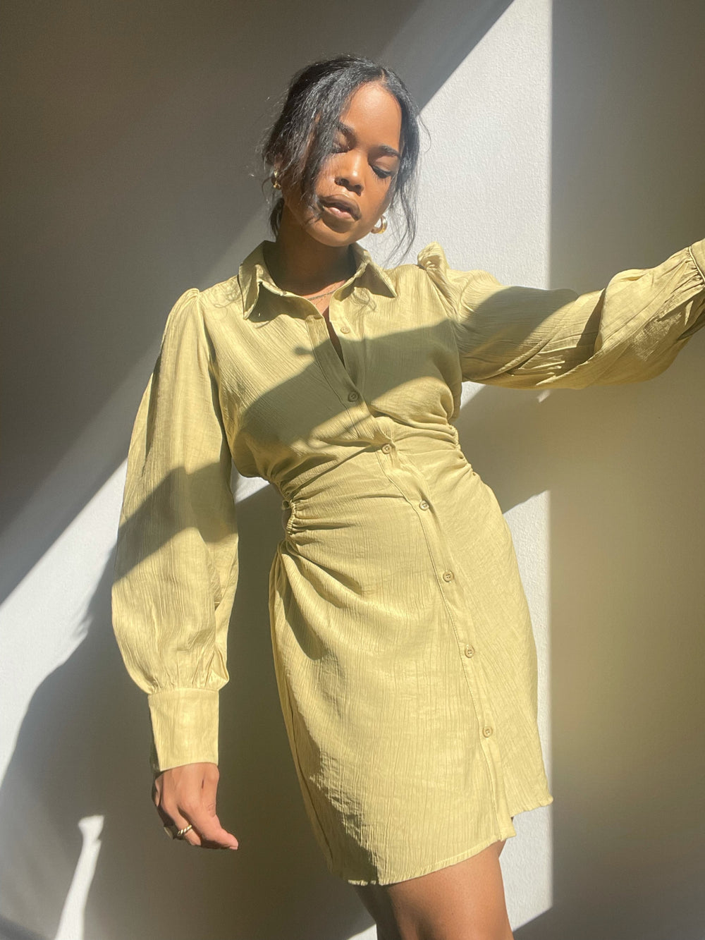 Nadine Open Back Mini Button Down Dress In Green