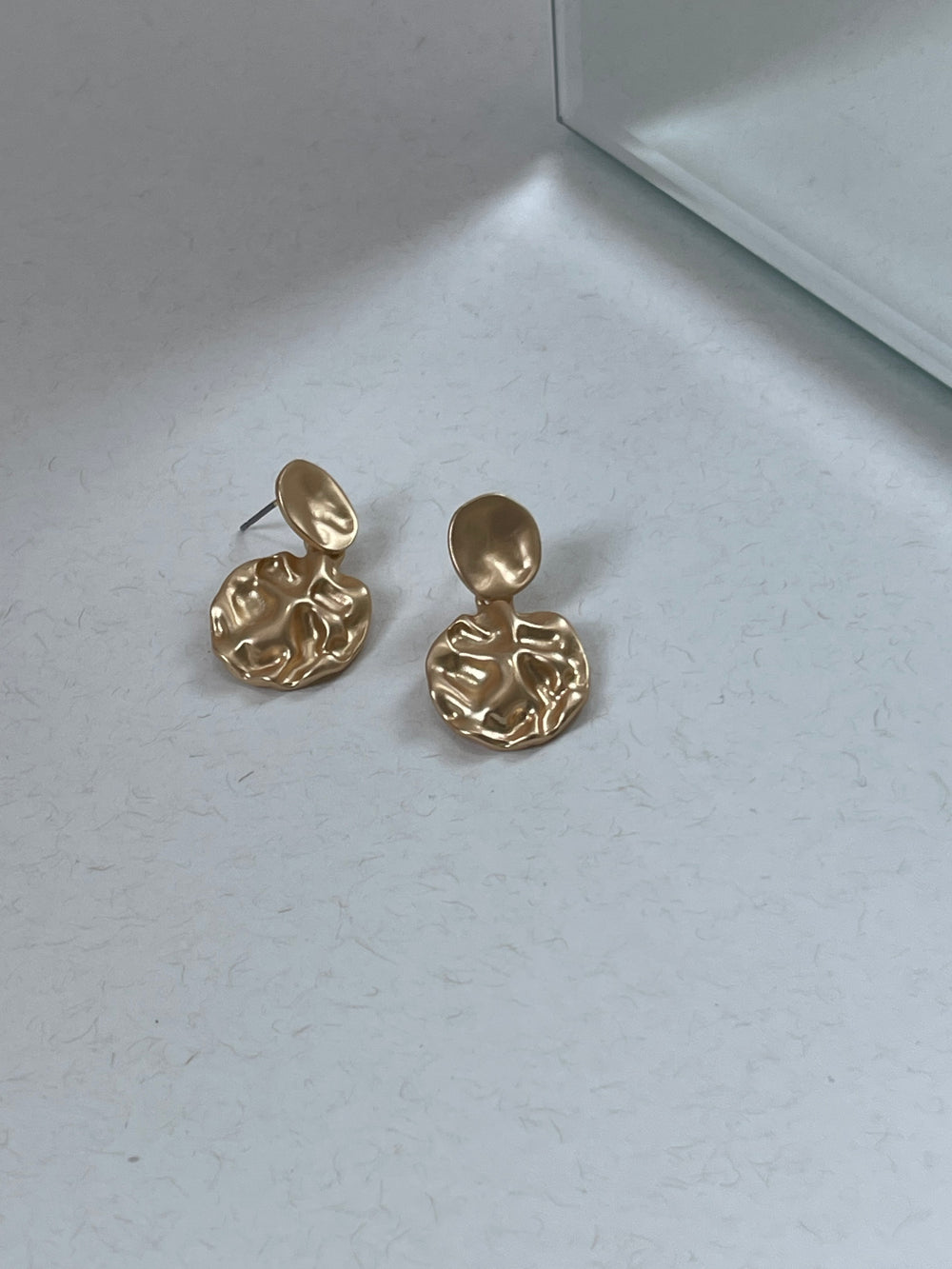 Carly Organic Ocean Floor Double Disk Drop Earring In Matte Gold