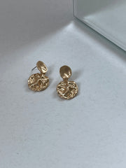 Carly Organic Ocean Floor Double Disk Drop Earring In Matte Gold