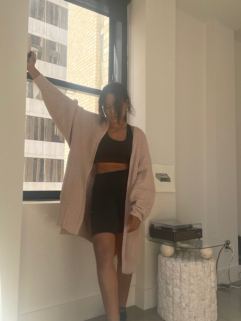 Thea Knit Oversized Sweater Cardigan In Taupe