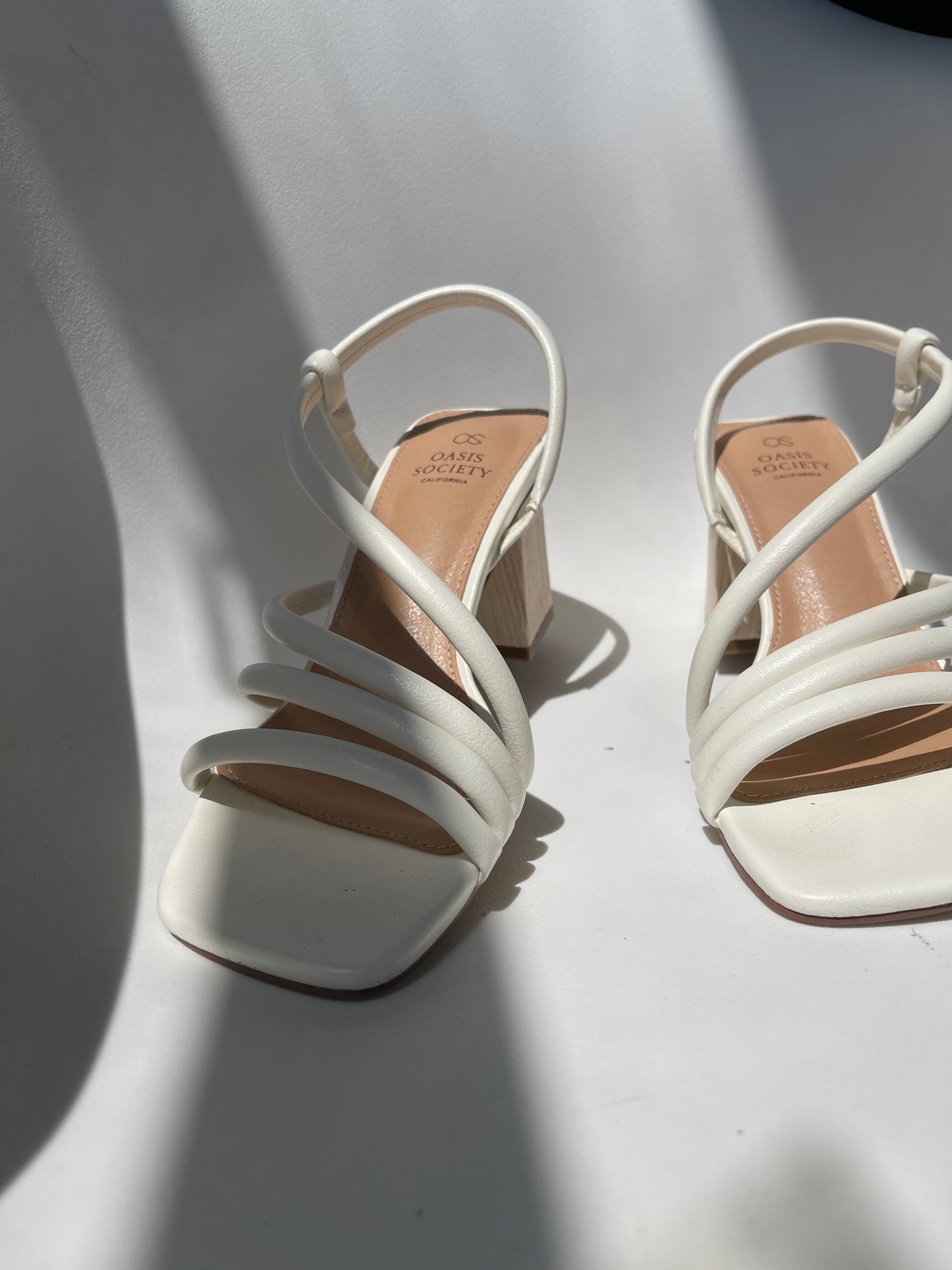 Ashley Wooden Heel Strap Sandal In White