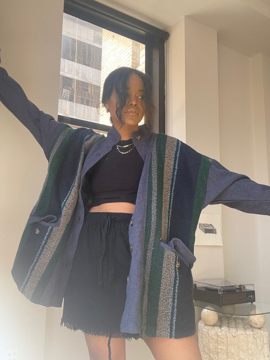 Vivian 90s Oversized Striped Jacket In Blue Green