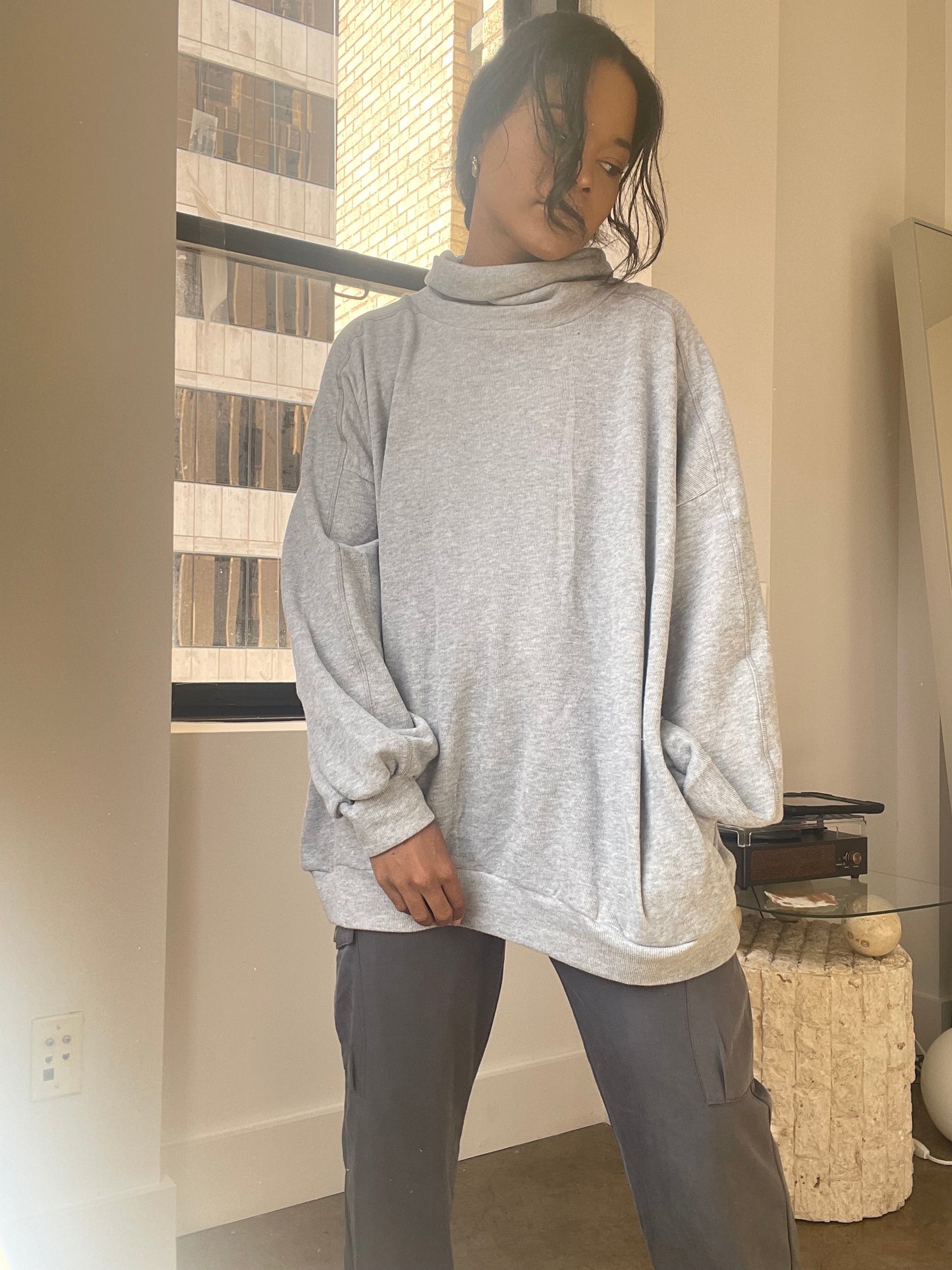 Emily Oversized Cotton Loose Turtle Neck In Grey