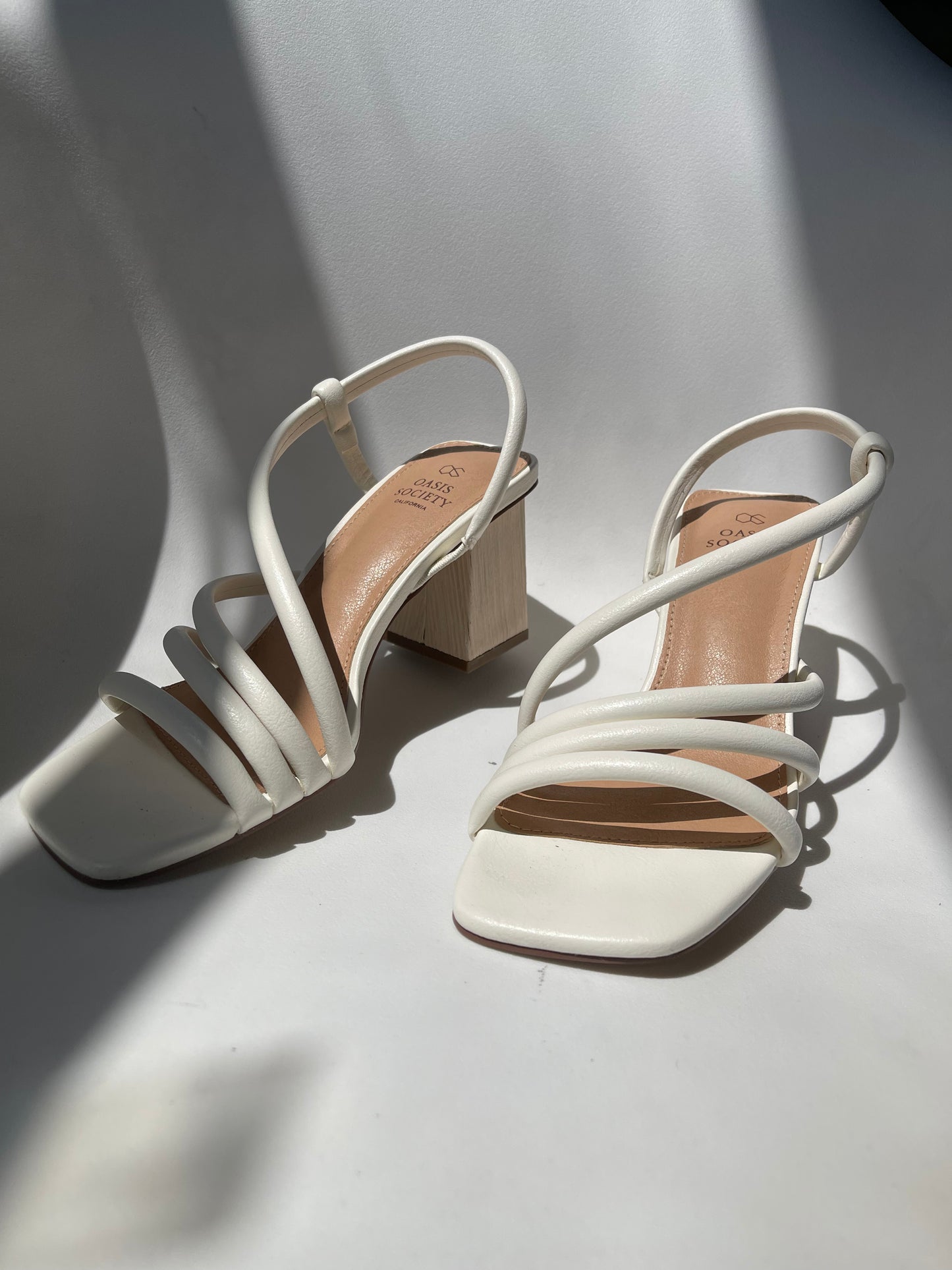 Ashley Wooden Heel Strap Sandal In White