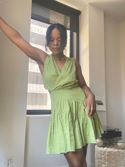 Deborah Wrap Front Open Back Mini Dress In Green