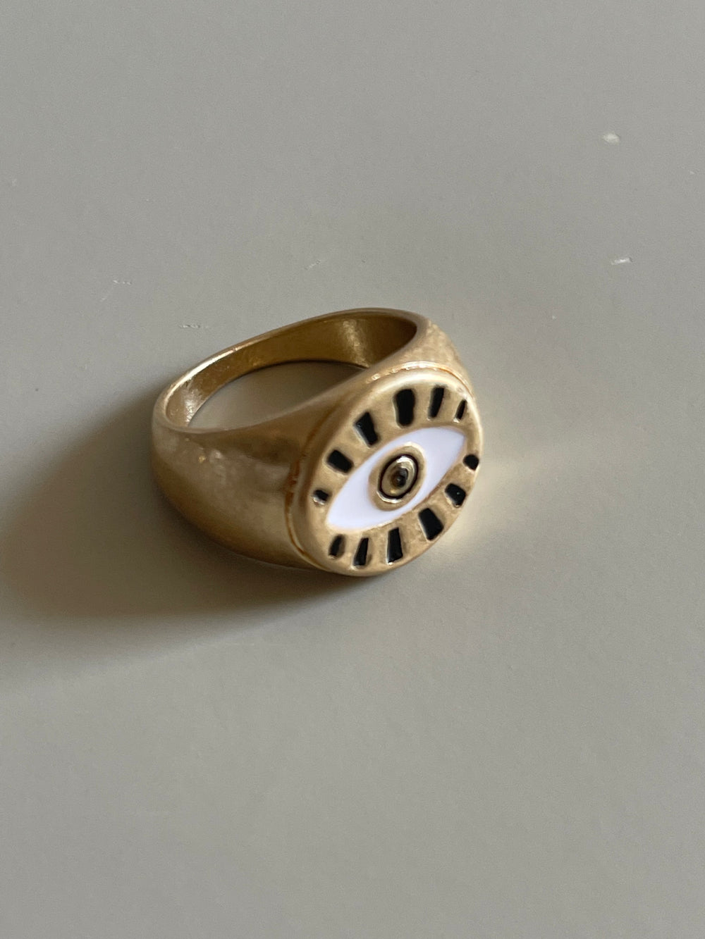 Geo Evil Eye Class Ring In Matte Gold
