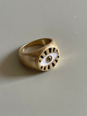 Geo Evil Eye Class Ring In Matte Gold