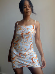 Palestine Swirl Cowl Neck Slip Dress In Blue Tangerine