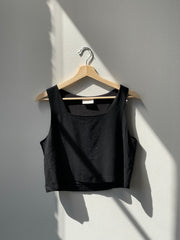 Abbie Cotton & Linen Crop Top In Black
