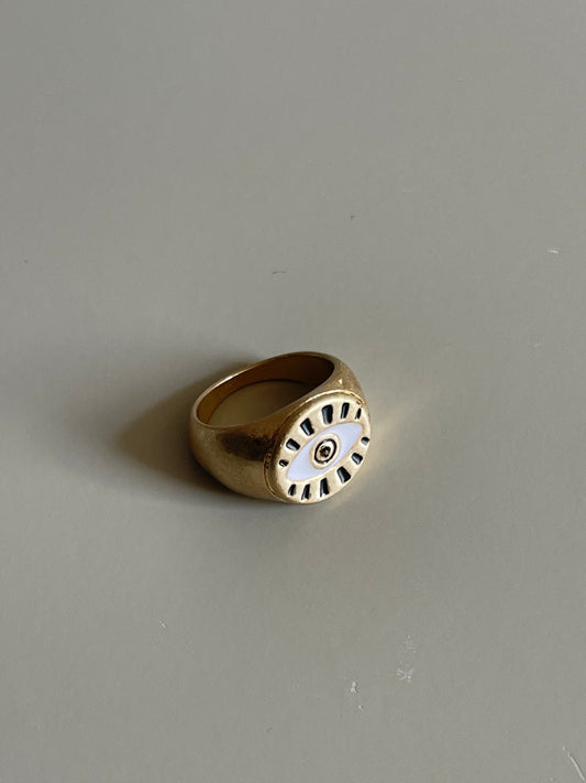 Geo Evil Eye Class Ring In Matte Gold
