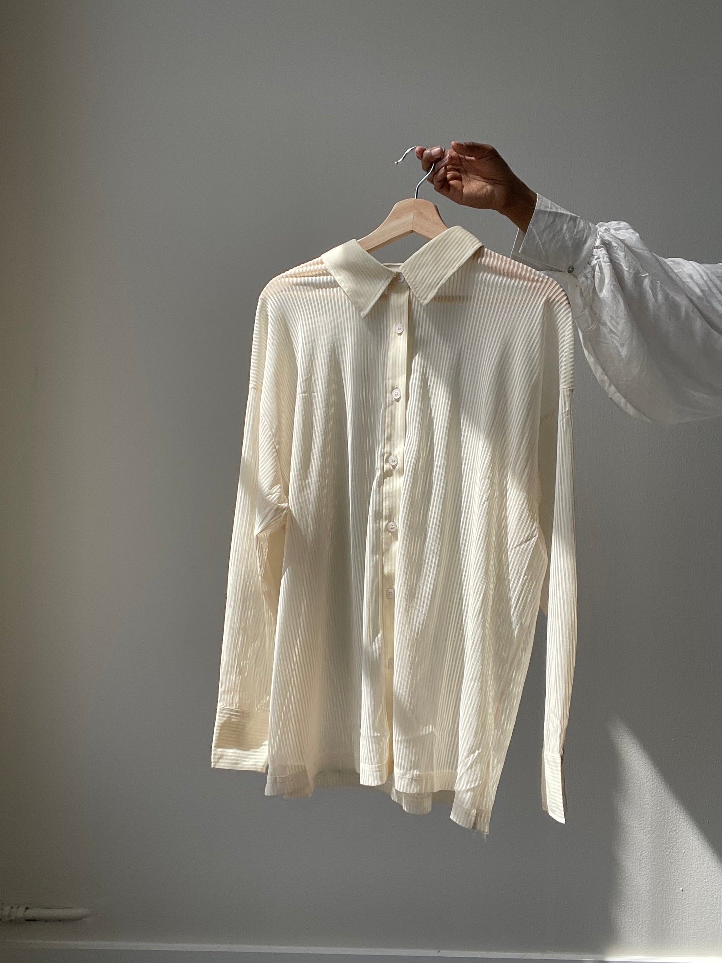 Presley Striped Sheer Button Down Shirt In Cream