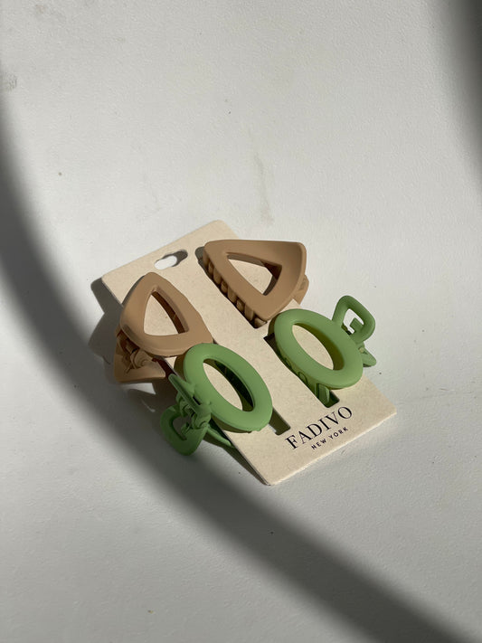 Roxy Geo Hair Claw Clip Set In Taupe & Sage