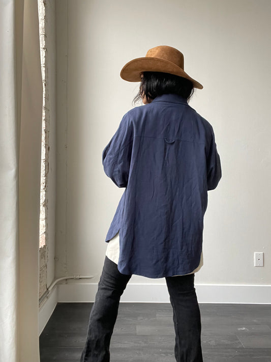 Bryson Linen Button Down In Navy