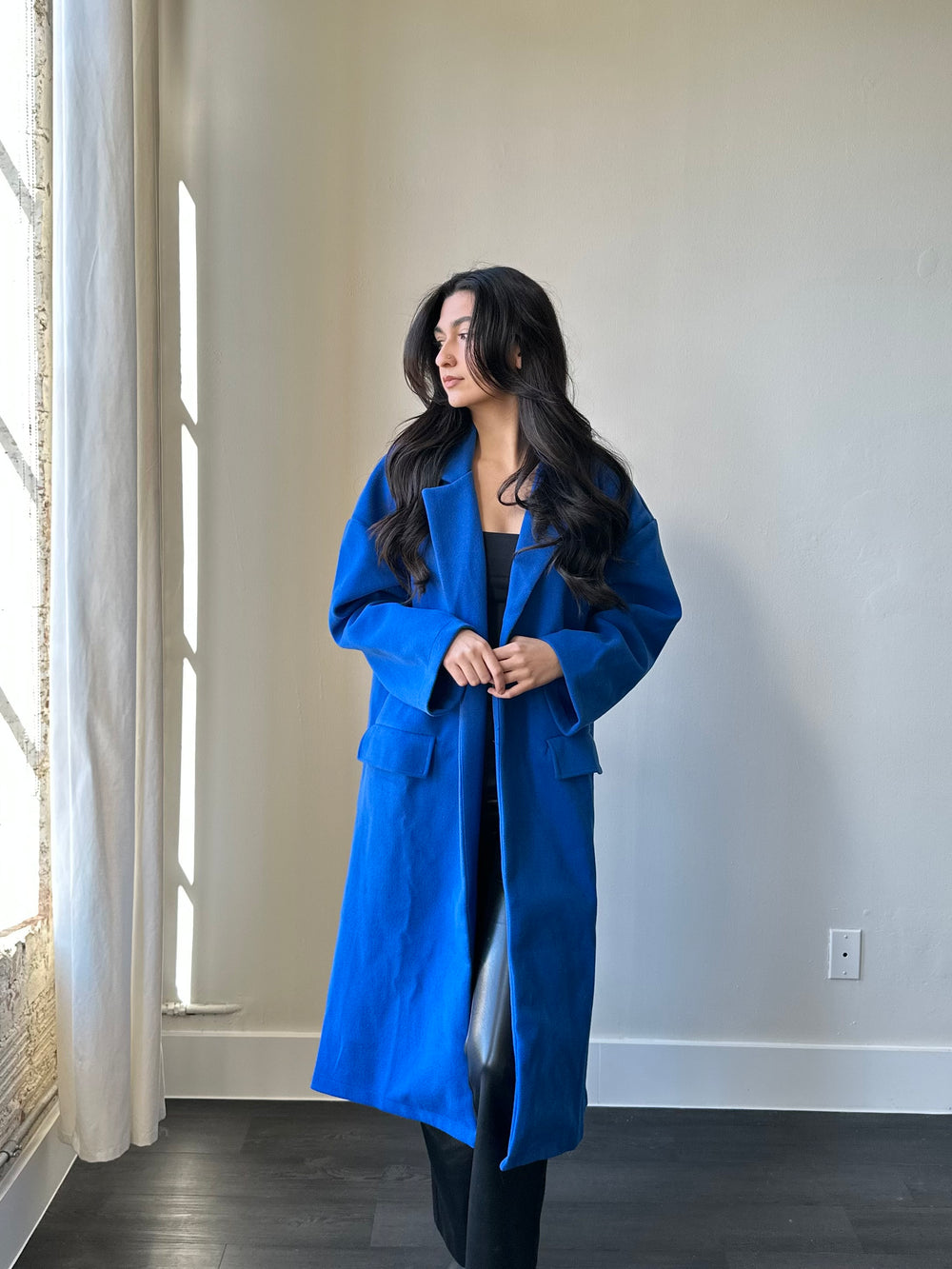 Tiffany Maxi Open Front Coat In Electric Blue