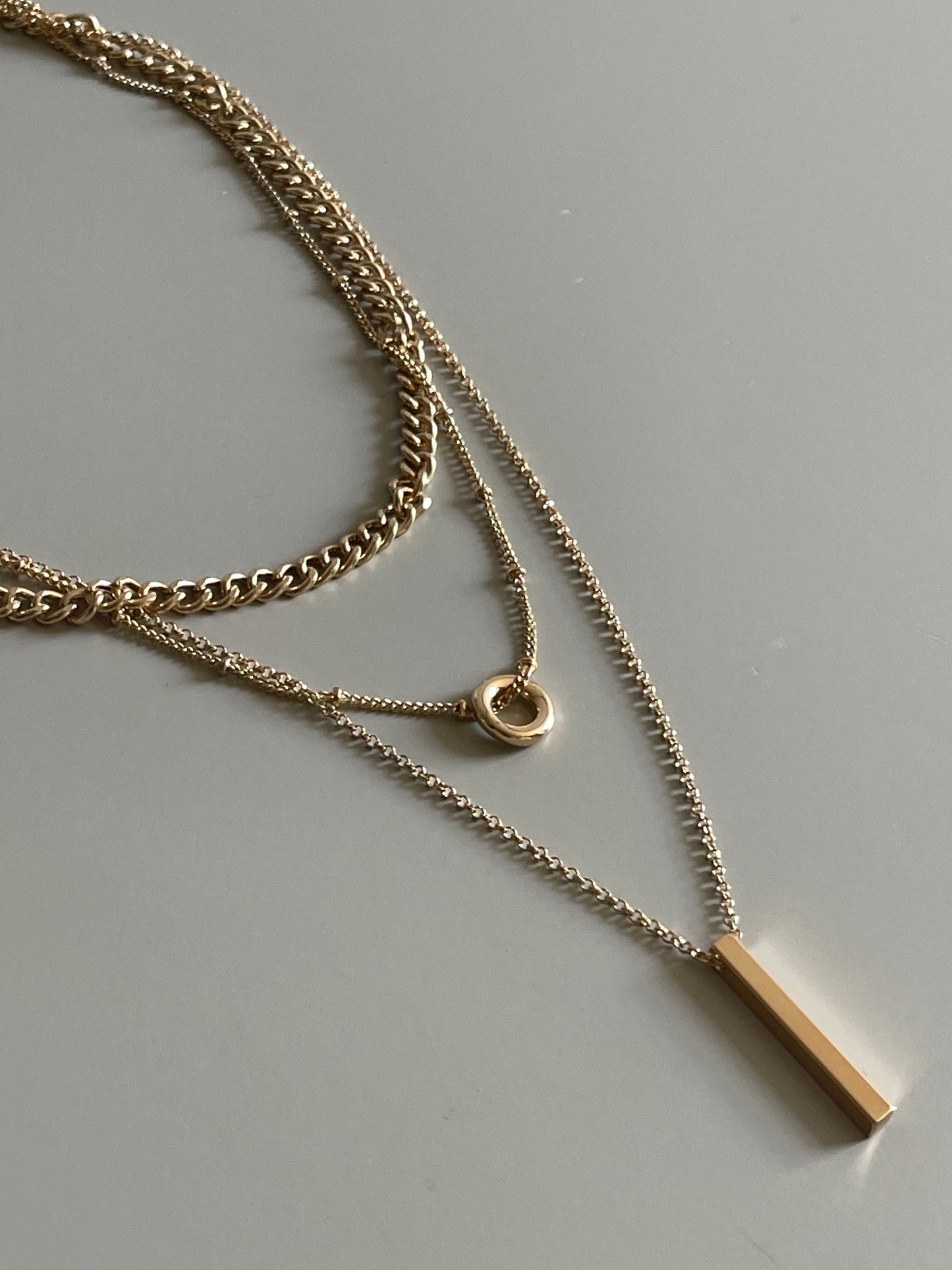 Crum & Bead Chain Bar Drop Necklace In Burnt Gold