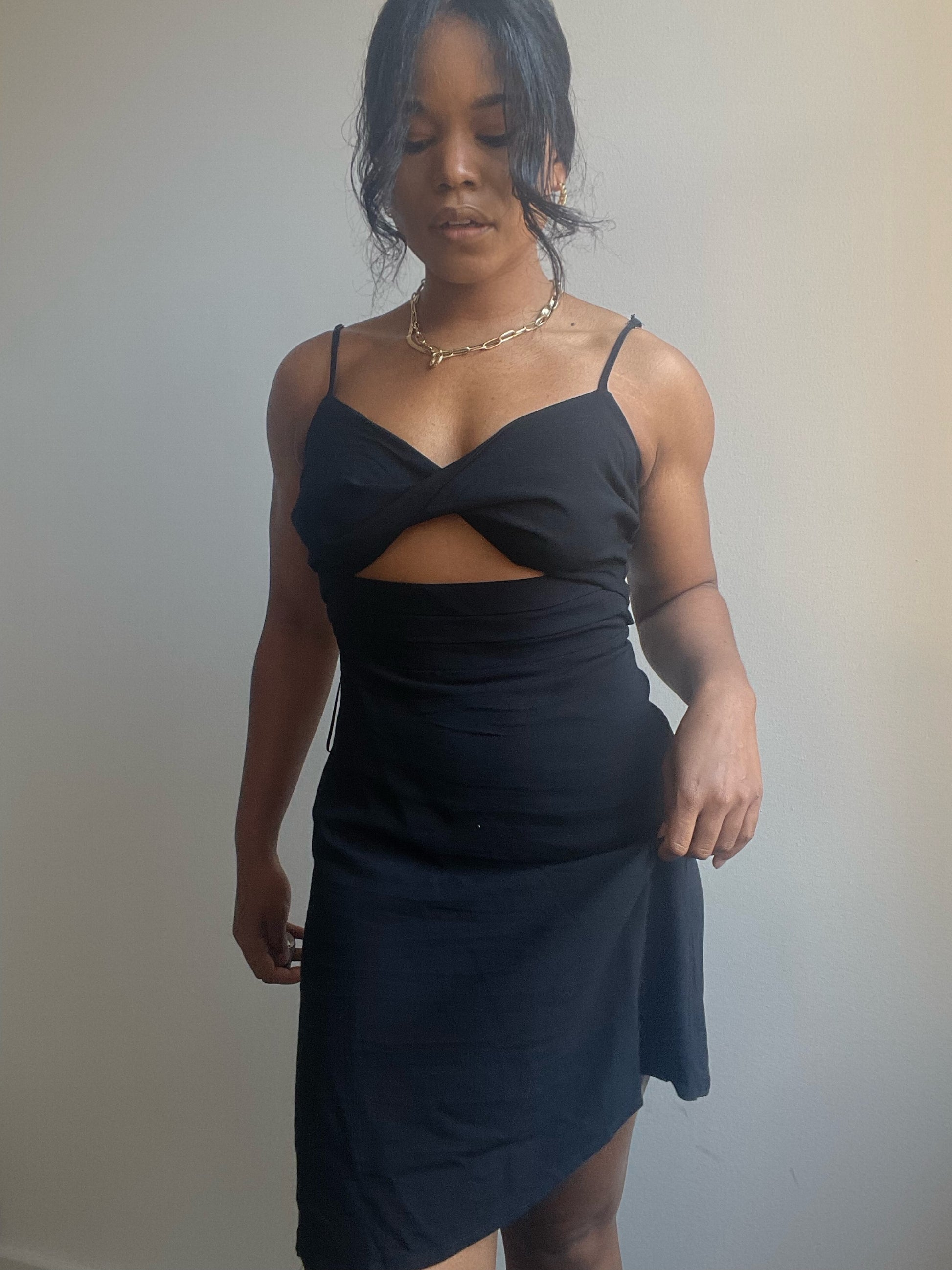 Claire Twist Front Cutout Mini Dress In Black K. A. Classics Claire Twist Front Cutout Mini Dress In Black K. A. Classics