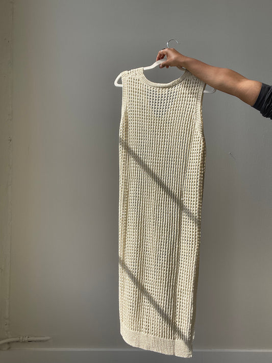 Zach Crochet Gold Metallic Midi Dress In Natural