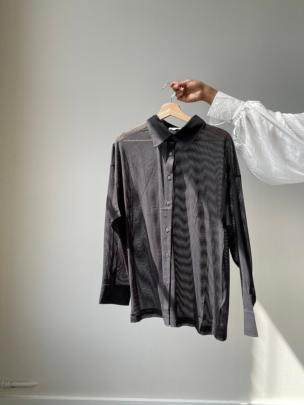 Presley Striped Sheer Button Down Shirt In Black