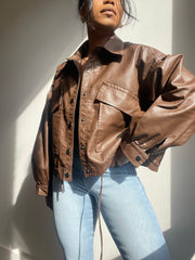 Beverly Vegan Leather Dolman Sleeve Jacket In Brown