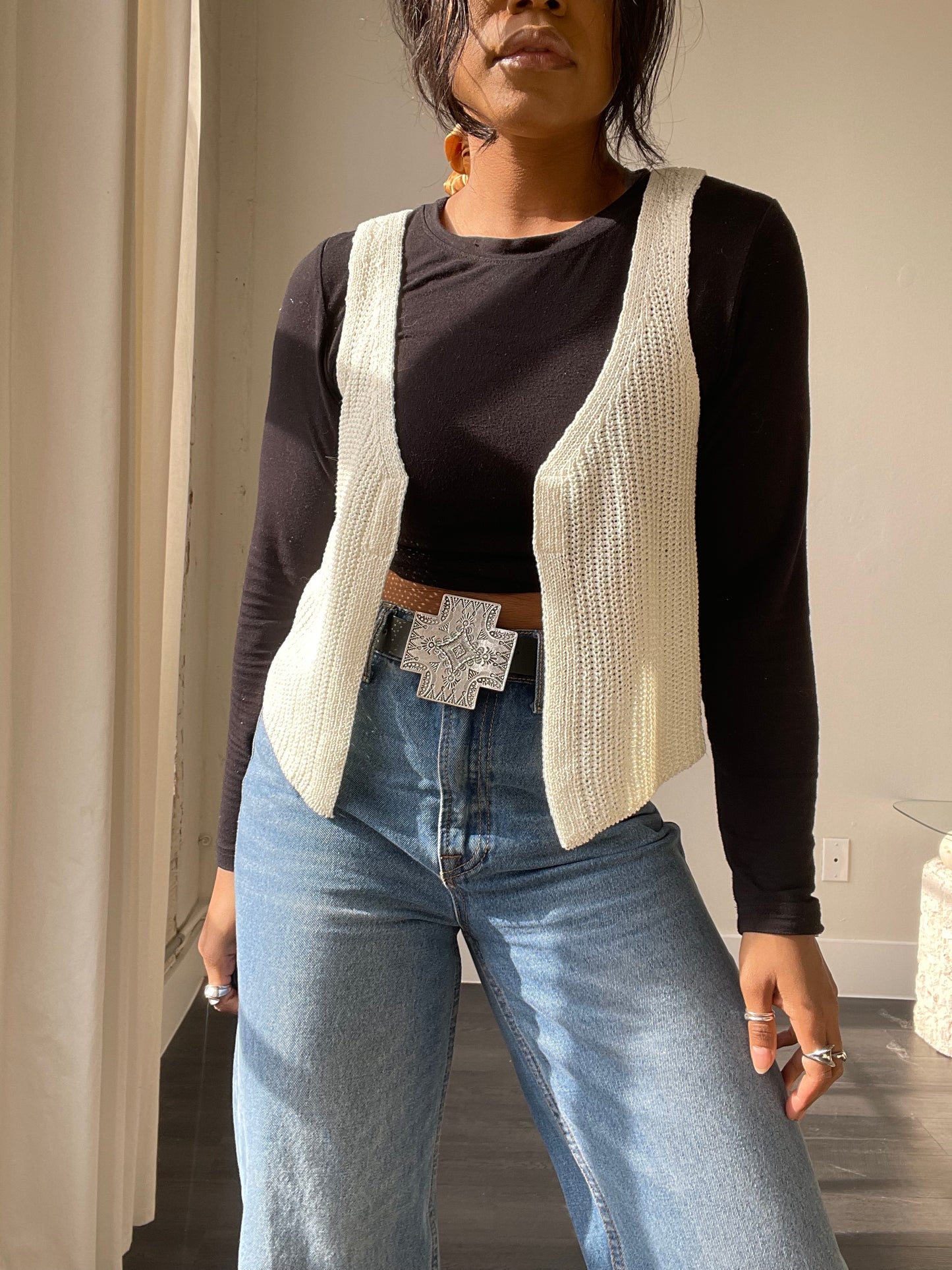 Kayla Crochet Knit Vest In Ivory