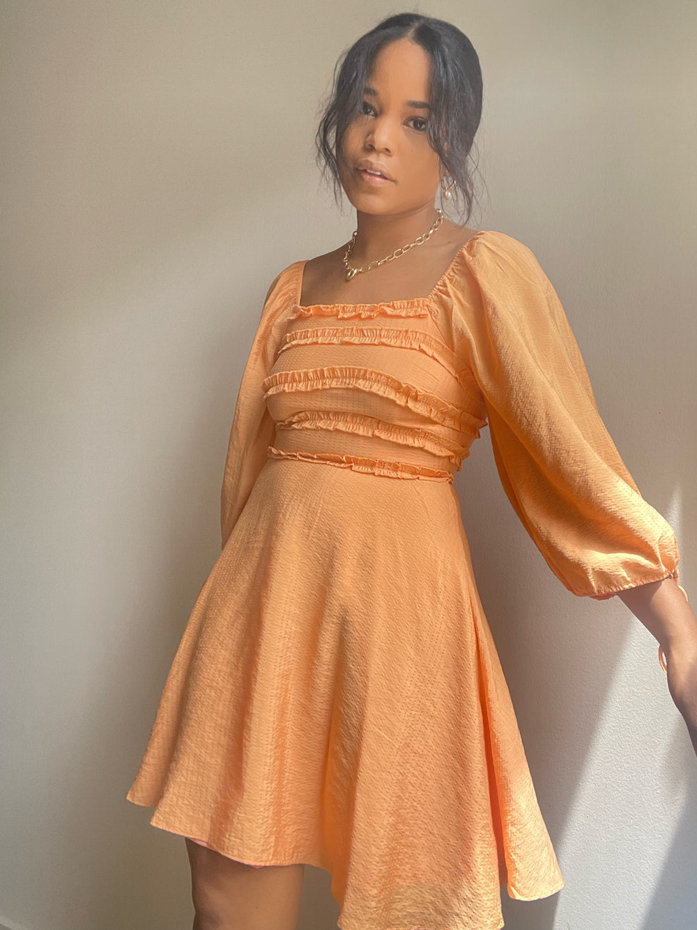 Shelley Ruffle Mini Dress In Tangerine