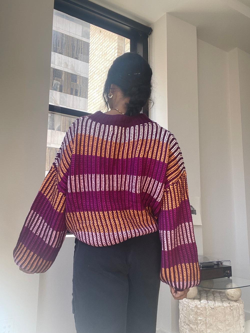 Lori Colorblock Stripped Pullover In Wine
